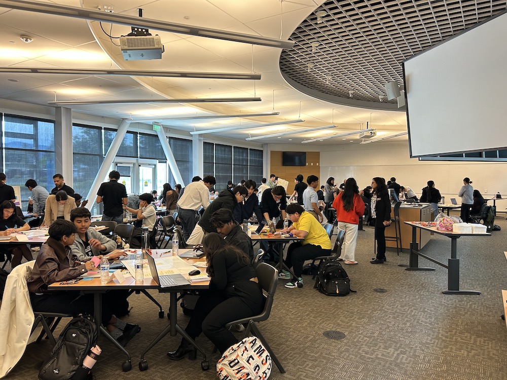 students working in large room