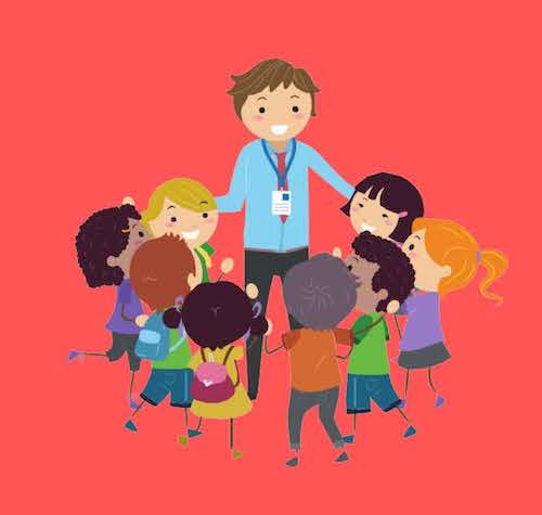 drawing of teacher with children in circle