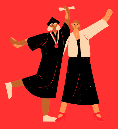 drawing of two grads