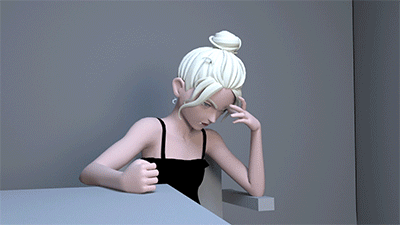3d animation: GIFs of man gesturing talking, seated girl gesturing and talking, zombie walking
