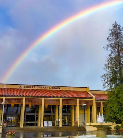 rainbow over library